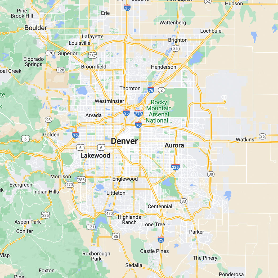 Map showing Denver and surrounding areas for commercial cleaning.