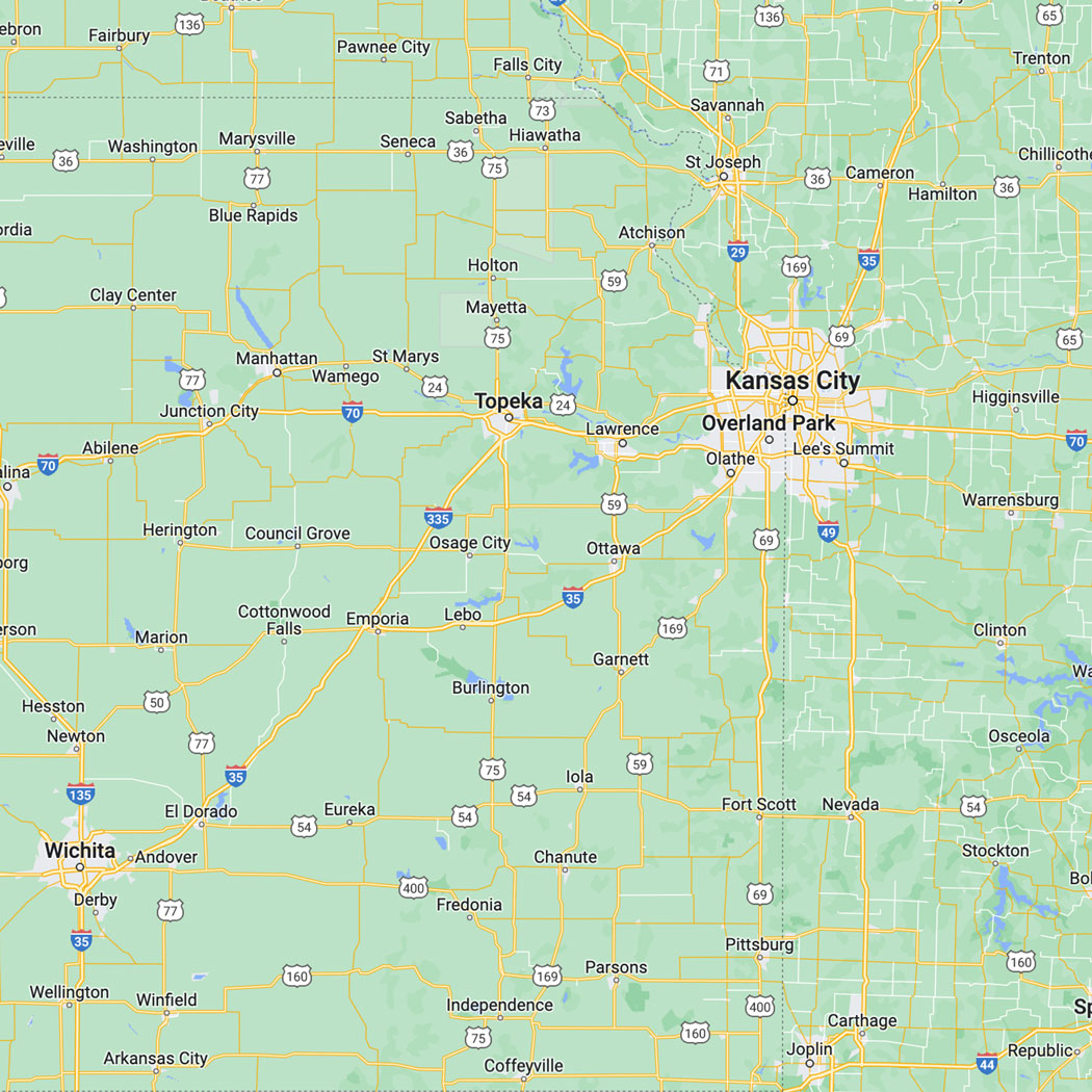 Map showing Kansas City and surrounding areas for commercial cleaning.